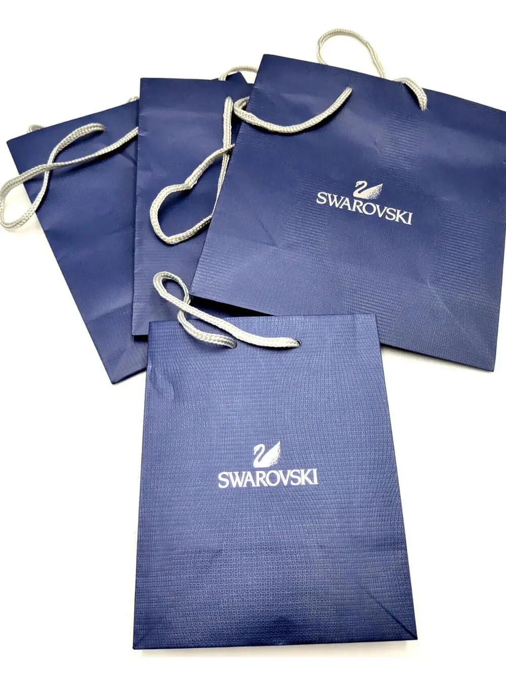 4-Swarovski Blue Paper Gift Shopping Bag Silver Braided Handle 3-9.25